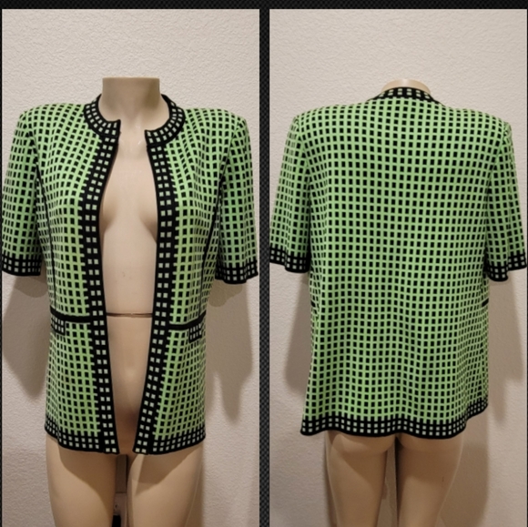 Misook green & black checker sweater cardigan small - Picture 3 of 7